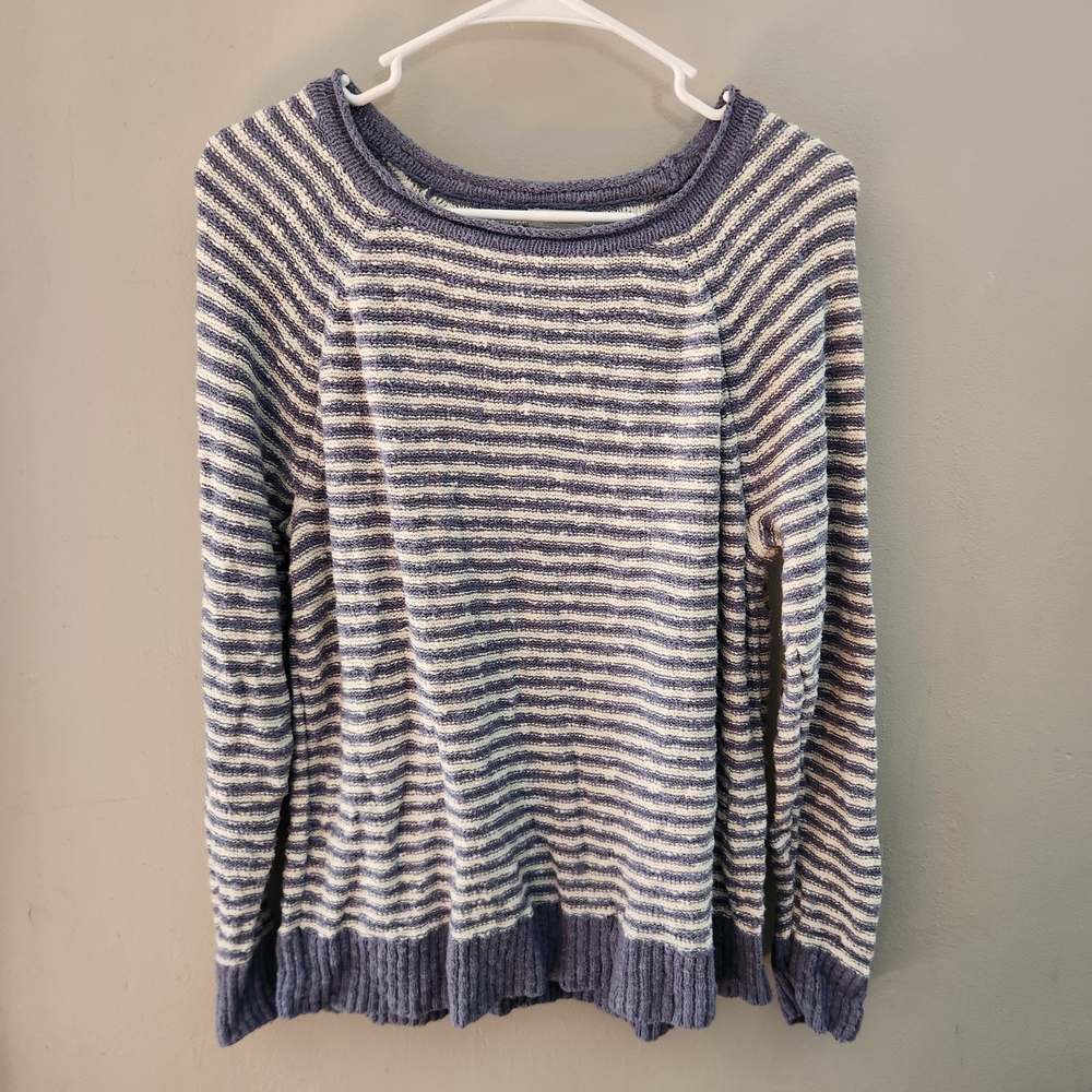 LL Bean Midweight Cotton Slub Rollneck Pullover Stripe Sweater Coastal Prep